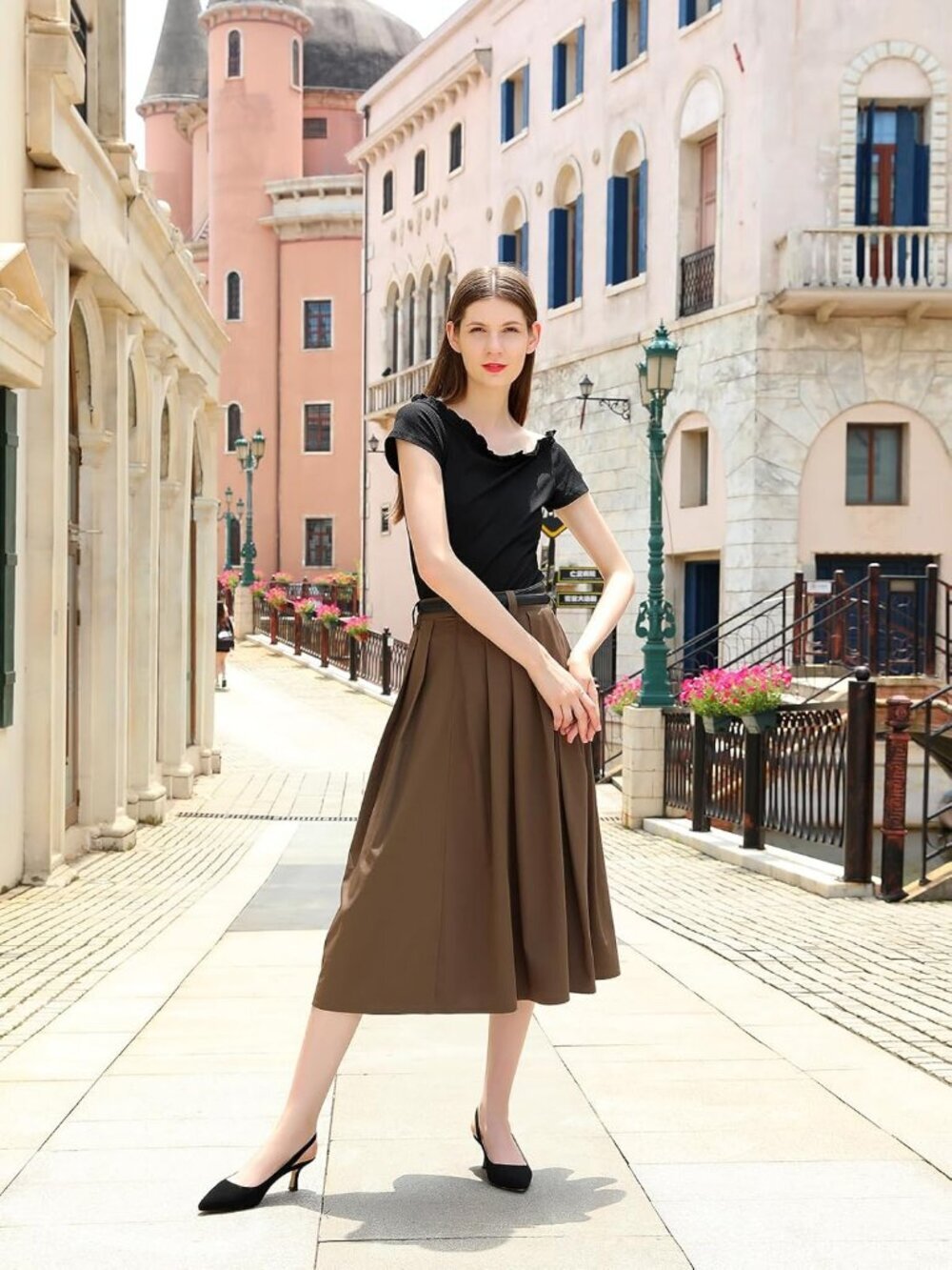 Women's Slingback Kitten Heels Pointed Toe Low Heel Black Nu Pumps Dress Shoes - Picture 6 of 6